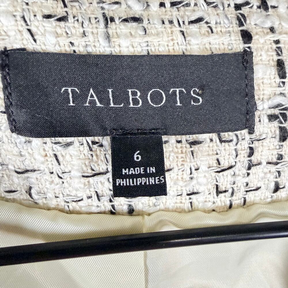 Talbots Tipped Tweed Blazer White & Black Button Corpcore Office Workwear Sz 6 - Picture 8 of 11